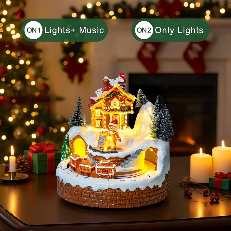 MXwcy Animated Gingerbread House Christmas Village – Lighted Musical Figurine with Moving Train, Holiday Collectible Statue, Tabletop Decor - Image 4